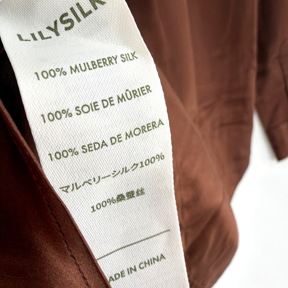 Lilysilk Spread Collar Silk Shirt Chocolate Size M - Picture 9 of 11